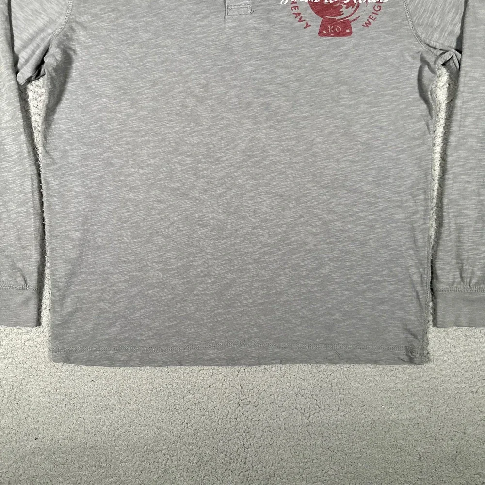 Lucky Brand Shirt Mens Large Gray Henley Vintage Inspired Graphic Tee Boxing Gym